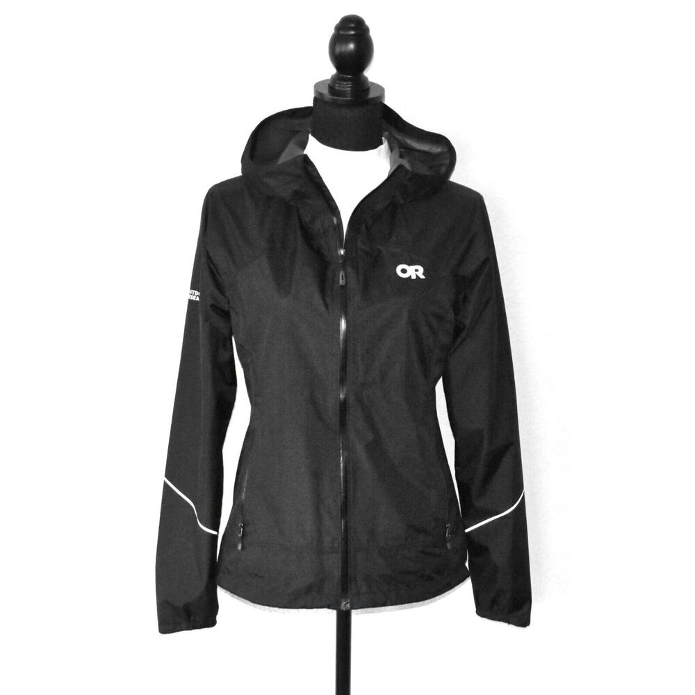 A8 NEW OUTDOOR RESEARCH OR Black Nylon W Helium Hooded Rain Jacket Size XS $250